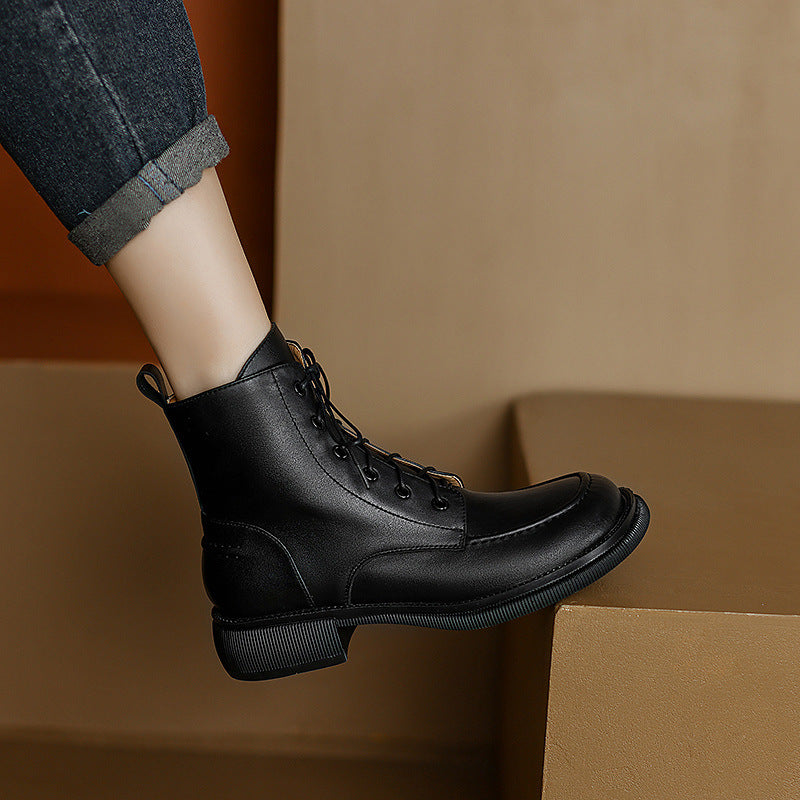 Shoes Big Toe Low Heel Martin British Lace-up Ankle Boots Single-layer Boots