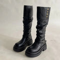 Womens Fashionable Chunky-Soled Versatile Over-the-Knee Booties